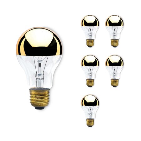 BULBRITE 60-Watt A19 Incandescent Light Bulb Medium Base (E26) Half Gold 2700K, 6PK 862027